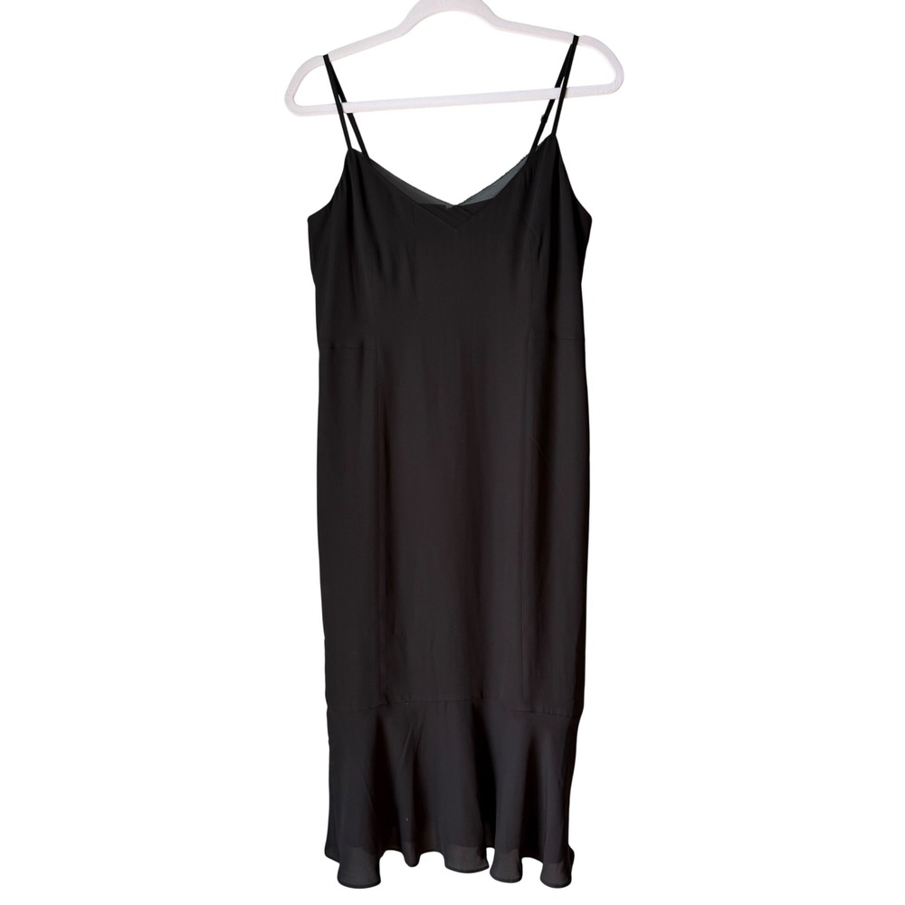 New Banana Republic Slip Dress Black Midi Ruffle Hem Mesh Detail Capsule 6 NWT